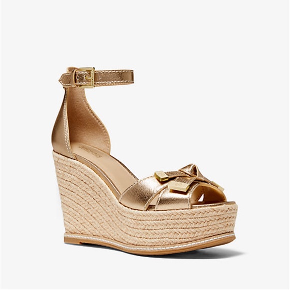 Michael Kors Ripley Metallic Leather Wedge Sandals Size 7.5 - Picture 1 of 15